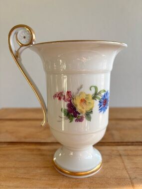 Rare AK Kaiser West Germany Porcelain Footed Mug Hand-Painted Floral & Gold Trim